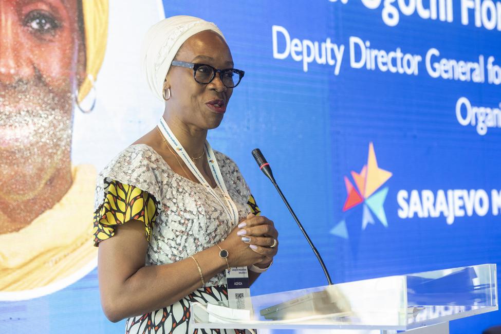 IOM Deputy Director General for Operations Ugochi Daniels makes her remarks during the third Sarajevo Migration Dialogue in Johorina, Bosnia and Herzegovina. Photo: IOM/Bosnia and Herzegovina 
 