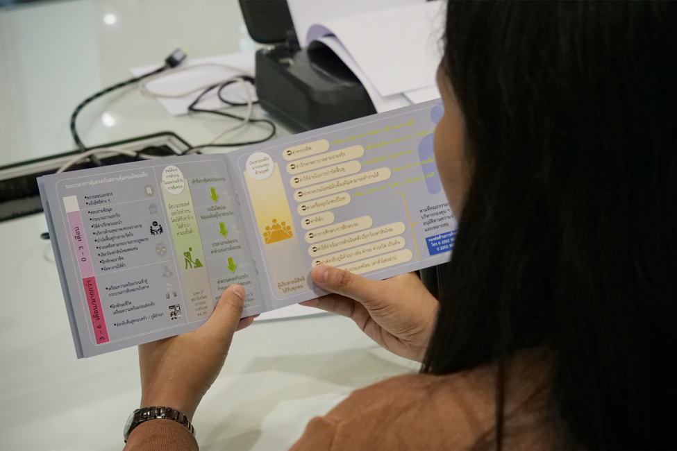 Mliya*, a victim of trafficking, goes through a booklet, which explains the rights and support victims of trafficking are entitled to. Photo: IOM Thailand /Kasidit Chaikaew