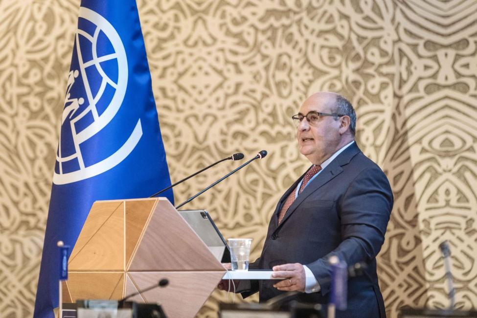 IOM Director General António Vitorino addresses the Organization's annual Council meeting today. He has urged member states to collaborate to ensure COVID-19 responses do not exacerbate mobility inequities. Photo: IOM/Muse Mohammed   