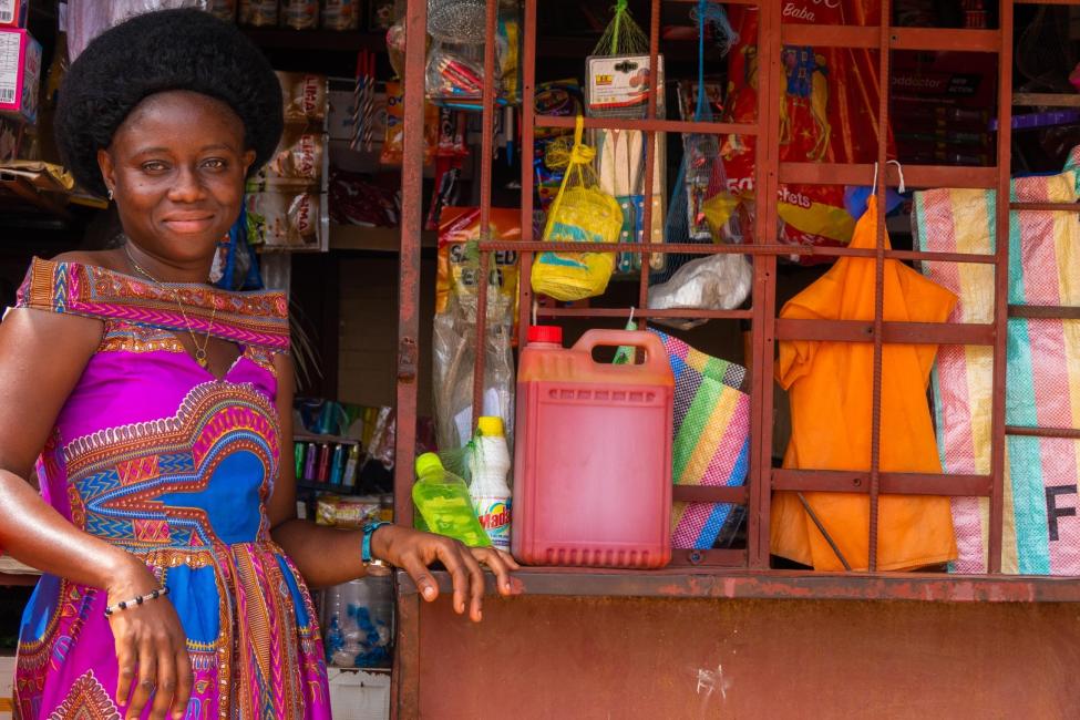 Rosamond returned from Libya in 2017 and opened a grocery shop in The Gambia. Little by little, she has been expanding it to meet the needs of her family. Photo: IOM 2020